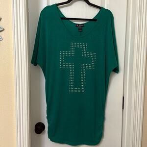 Delirious green silver oversized T-shirt bling cross dress size L